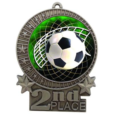 Express Medals 3 inch Soccer 2nd Place Medal Silver Personalized Engraved and Neck Ribbon Award Trophy 542 (Pack of 1)