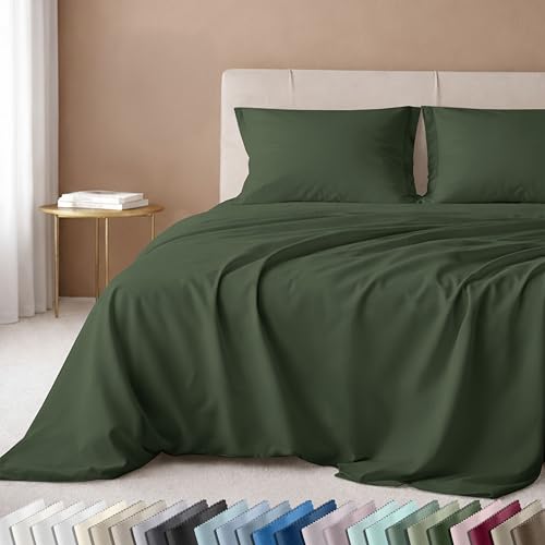 California Design Den King Deep Pocket Sheets Set - 600 Thread Count 100% Cotton Sheets King Size, Soft Sateen, Durable Bedding Set - Dark Olive Green