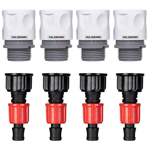 HOLZBRINK Kit de raccordement de Tuyau 16mm pour robinets : 4X Raccord Rapide 20mm, 4X Connecteur TT 20mm à 16mm