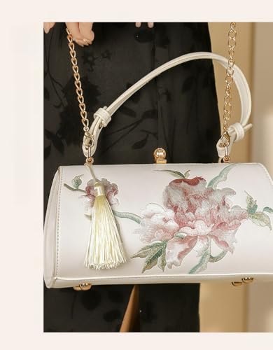 JOEY'S CHOICE Chinese literary style embroidered women's chain bag, microfiber leather embroidered fringed (3.7L)4