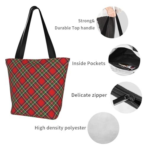 Royal Stewart Tartan Rotated Reusable Zippered Shoulder Bag, Stylish Polyester Tote With Wide Handle & Inner Pocket, Lightweight Durable Shopping & Travel Bag3