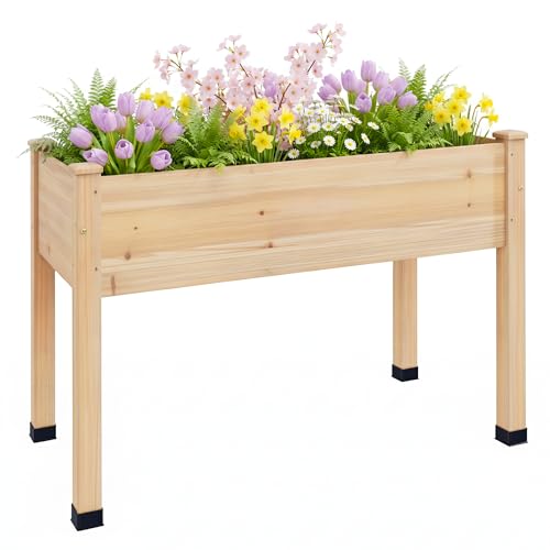 Image of Wood Raised Garden Bed, 48x24x30in Elevated Wooden Planter Box with Legs Standing Growing Bed for Backyard, Patio, Balcony with Bed Liner, 200 Pound Capacity