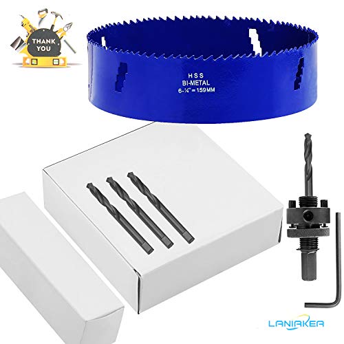 LANIAKEA 6.25 Hole Saw 6-1/4" Bi-Metal Hole Saw 159MM M42 Annular Hole Cutter HSS Variable Tooth Pitch Holesaw Set with Arbor Blue for Home DIYer - Thumbnail 7