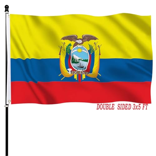 tnpun Ecuador Flag 3x5 Double Sided Ecuadoran National Flags for Car Outdoor Vivid Color Heavy Duty Country Flags 210D Nylon Cloth with 2 Brass Grommets 4 Rows of Stitches