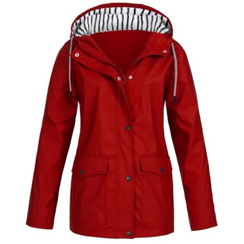 DABAOK Chaqueta alta para mujer, impermeable, resistente al viento, con capucha, para exteriores, para correr, para mujer, rosso, S - imagen 2