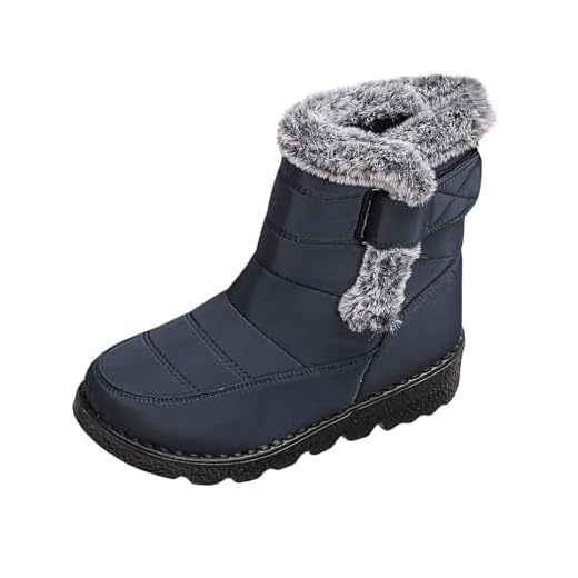 Botas de neve femininas cano médio forradas quentes confortáveis sapatos de inverno antiderrapantes para uso externo interno, Azul marino, 35