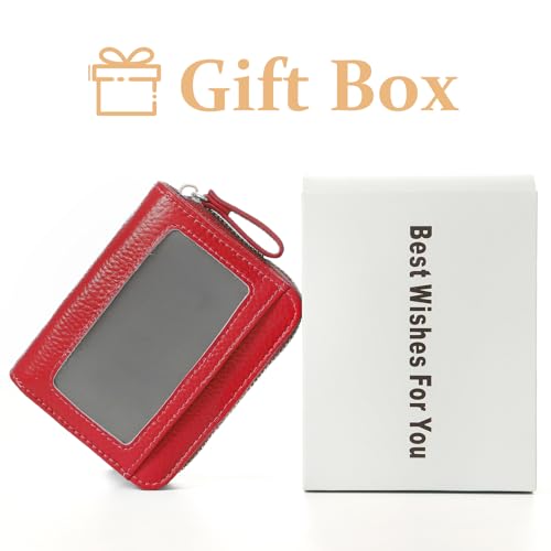 Image of Genuine Wallet Women RFID Blocking Card Holder, Small Leather Womens Wallet with Zipper ID Window Coin Pocket