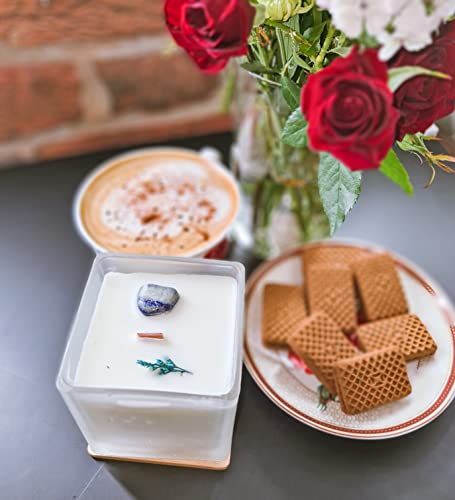 Natural Soy Wax Scented Candles - Lavender Vanilla Scented Candle & Amber Sandalwood With Wooden Wick In A Frosted Glass Square Jar With Bamboo Lid By September 98 #TOP5