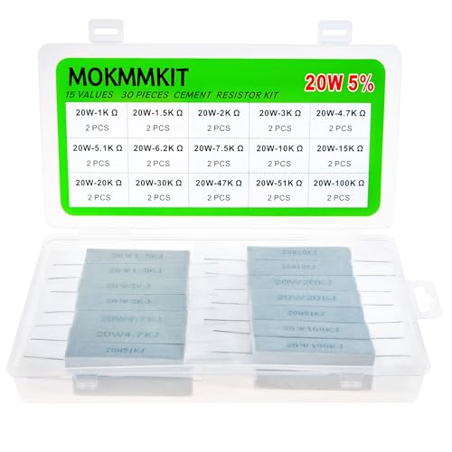 Résistances en céramique ciment 20W lot de 15 valeurs de 1K Ohm à 100K Ohm pour projet DIY