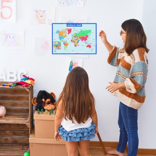 BATHVEVE 2 Sztuki Częściowy Plakat Świata Do Nauki Geografii dla Przedszkolaków Odporny Ścieranie Plakat Ścienny Edukacyjny Do Pokoju Dziecięcego i Klasy