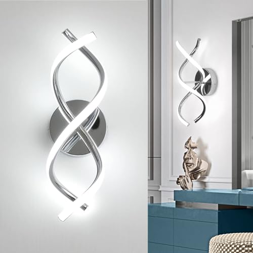 EIDISUNY Wall Lights LED Silver Modern Elegant Spiral Indoor LED Wall lamp for Bedside Bedroom Living Room Hallway Indoor Kitchen Stairs Wall Lighting Fixture - Silver 24W 6500K Cool White Light