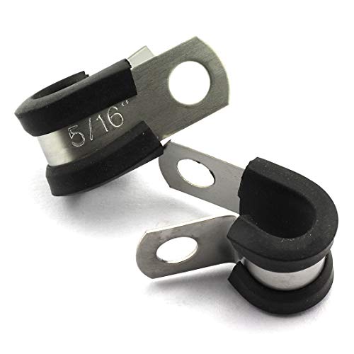 Hj Garden 6Pcs 5/16 Inch Rubber Cushioned Cable Clamp 304 Stainless Steel Buffer And Insulated Hose Clamp/R Shape Metal Clamp/Tube Holder Fastener For Tube/Pipe Or Wire Cord Installation #TOP3