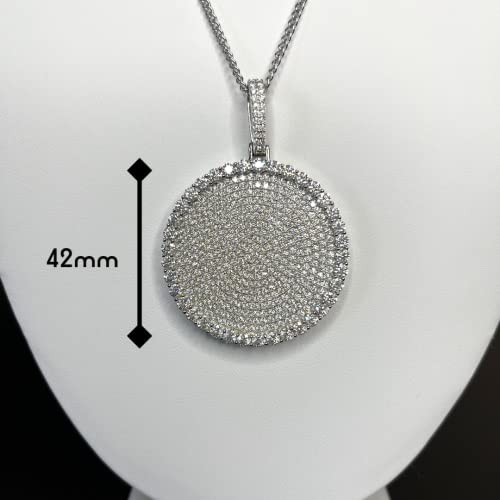 Vvs1 Moissanite Diamond Round Circular Dog Tag Pendant Necklace For Men & Women, Solid 925 Sterling Silver Moissanite Medallion Pendant (Medium) #TOP1