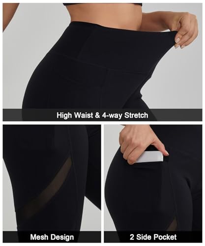 ALONG FIT Women's Mesh Yoga Leggings with Side Pockets Tummy Control Workout Running Capris High Waist Yoga Pants4
