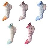 ACMEDE 5 Paare Zehensocken Damen Sneakersocken Baumwoll Bunte Fünf Finger Sport Socken mit Zehen Atmungsaktiv Laufsocken Gestreifen Athletic Running Zehensocken, Mädchen Socken mit Zehen 35-39
