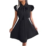 Women's Flutter Sleeve Casual Dresses Lace Up Neck Pleated A Line Summer Dress Flowy Loose Spring Dr