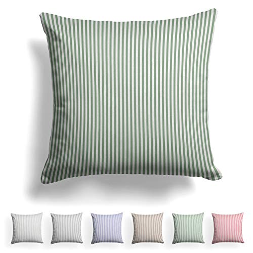 Mélunda | Taie d'oreiller Renforcé, Lot de 2, taie d'oreiller, 100% Coton, Seule taie d'oreiller | 80x80cm | Rayures Vertes Cover
