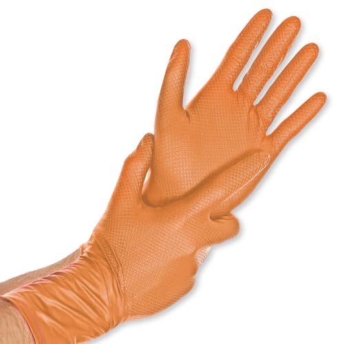 50 Stück Hygostar Nitrilhandschuhe Power Grip Long | puderfrei, Packung, orange, 9/L, L: 30cm, Nitrilhandschuhe, Einmalhandschuhe, Einweghandschuhe, Gastronomiehandschuhe, Industriehandschuhe
