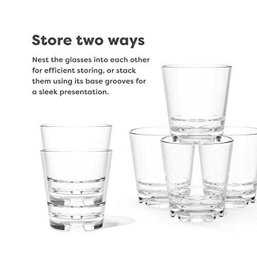 Tossware Reserve 8Oz Stacking Rocks, Set Of 24, Premium Quality, Tritan Dishwasher Safe & Heat Resistant Unbreakable Plastic Whiskey Glasses, Clear #TOP2