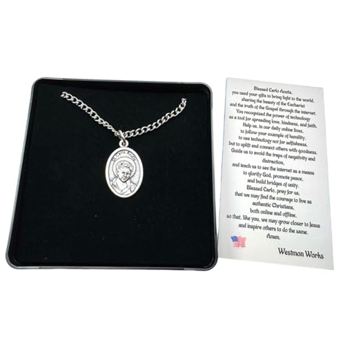 Westmon Works Carlo Acutis Medal Set New Teenage Saint of the Internet Italian Metal Pendant on a Stainless Steel Chain with Holy Card2