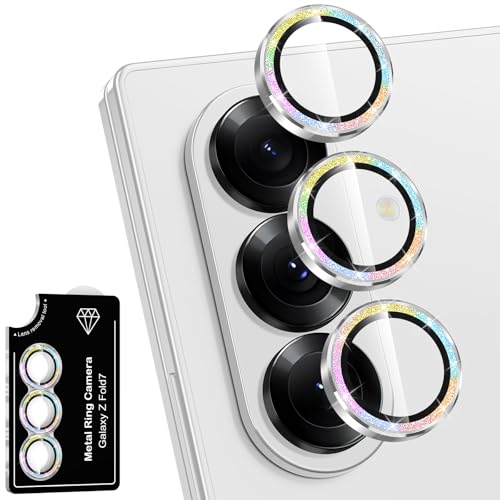 Avocase for Samsung Galaxy Z Fold 7 Camera Lens Protector, Individual Metal Ring Tempered Glass Lens Cover, [Strong Adsorption] Scratch Resistant Ultra-Thin HD Clear Lens Cover, 1 Set-Colorful Sparkly by Avocase - Used condition - CA$3.70