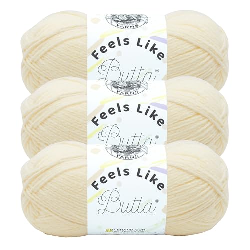 Image of Lion Brand Yarn Feels Like Butta Yarn, Velvety-Soft Yarn for Crocheting and Knitting, 3 Pack, Lemon