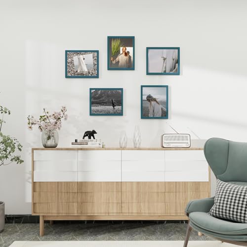 Muzilife 5 Pack 8x10β Picture Frames, Teal Picture Frames for Wall and Tabletop Display, Resistant Plastic Photo Picture Frame with Clear Plexiglass for Vertical or Horizontal Display