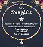 JQVLOVE To My Daughter Beaded Daisy Charm Necklace, Teen Girl Gifts Trendy Stuff, Mother Daughter Necklace, Jewelry for Teens, Girls Fashion, Cute Necklaces, Birthday Christmas Easter Gift