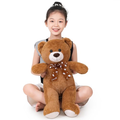 SNOWOLF Ours en Peluche Cuddly Bear avec Bouton Yeux Doux Mignon Ours poupée Jouet pour Enfants Cadeau garçon Fille Anniversaire Noël Saint Valentin (60cm, Brun foncé) – vue 4