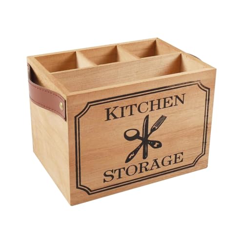 WinHUb Panier à couverts en bois avec 4 compartiments pour ustensiles de cuisine ou comme décoration – vue 3