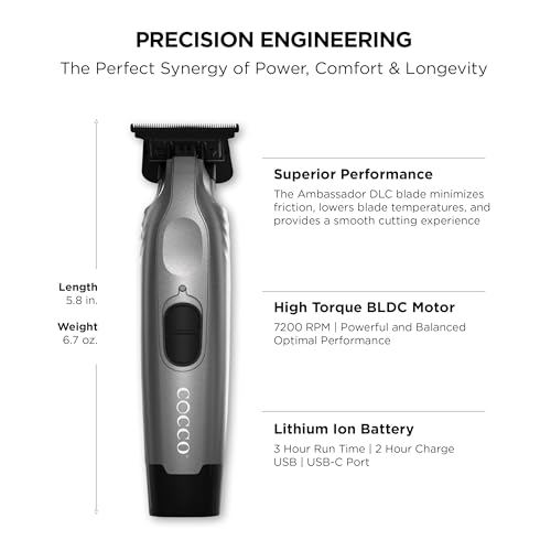 Image of Cocco Veloce Pro Trimmer, Digital Gap Ambassador DLC Blade Edger | High-Torque Brushless BLDC Motor, Cordless, All-Metal Design, Lithium-Ion Battery, Charging Base Included