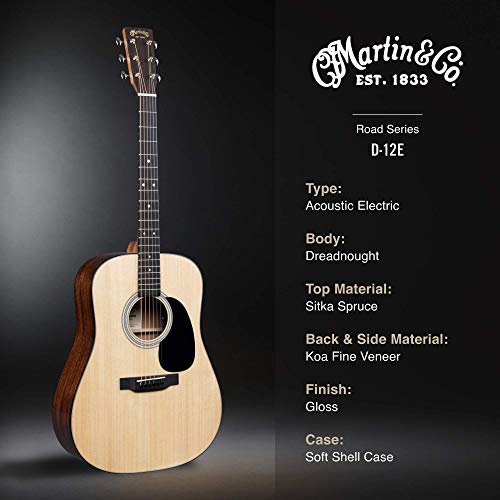 Martin Guitar Road Series D-12E Acoustic-Electric Guitar with Gig Bag, Sitka Spruce and Koa Fine Veneer Construction, D-14 Fret and Performing Artist Neck Shape with High-Performance Taper - Image 6
