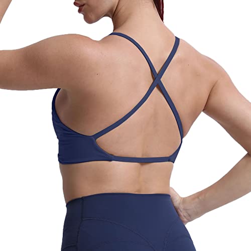 Aoxjox Women's Workout Sports Bras Fitness Backless Padded Sienna Low Impact Bra Yoga Crop Tank Top (Navy, Medium) #TOP2