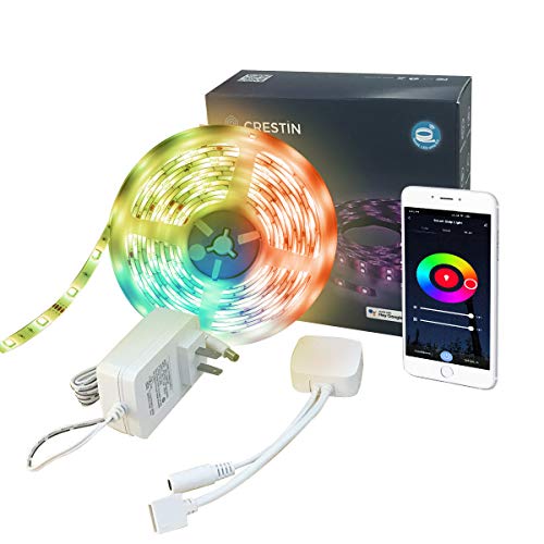 Smart LED Strip Light CRESTIN 16.4ft Waterproof 5050 RGB Upgraded Music Sync Color Changing Controlled by APP, WiFi LED Strips Work with Alexa, Google Assistant
