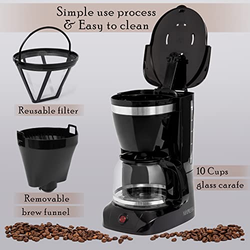 Mixpresso 8-Cup Drip Coffee Maker, Coffee Pot Machine Including Reusable And Removable Coffee Filter, The Best Coffee Maker Filterless