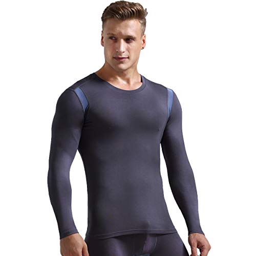 Ouruikia Men's Thermal Underwear Shirts Modal Thermal Tops Sports Thermal Base Layer Tops