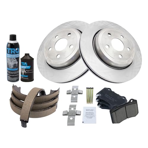 Image of TRQ Rear Brake Pad & Rotor Kit, with Chemical Kit Parking Brake Shoe Set Ceramic Compatible with 2018-2019 Dodge Durango 2012-2019 Jeep Grand Cherokee