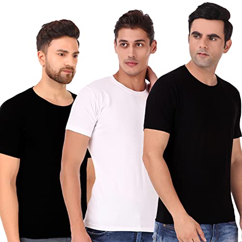 Image of Men's Plain Tshirt | Any Time Wear | Black & White Tshirt |Regular fit Half Slevees Round Neck Pure Cotton Black & White Tshirt | Pack of 2 | Pack of 3