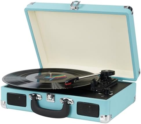 Portable Record Player Mersoco Vintage Suitcase Record Player - 3-Speed Bluetooth Turntable With Built-in Speakers & USB Recording Vintage Record Player