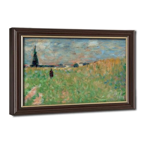 Toile paysage d'été Georges Seurat avec cadre à suspendre en bois - Décoration murale d'art