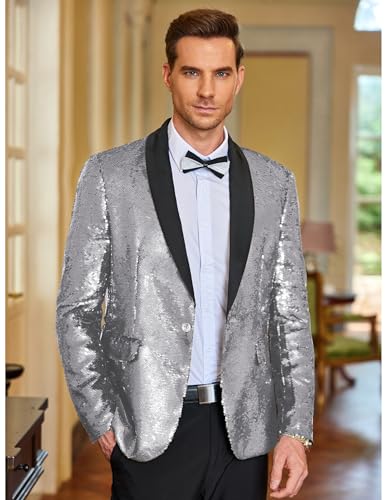 COOFANDY Mens Shiny Sequin Blazer Tuxedo Party Dinner Prom One Button Suit Jacket2