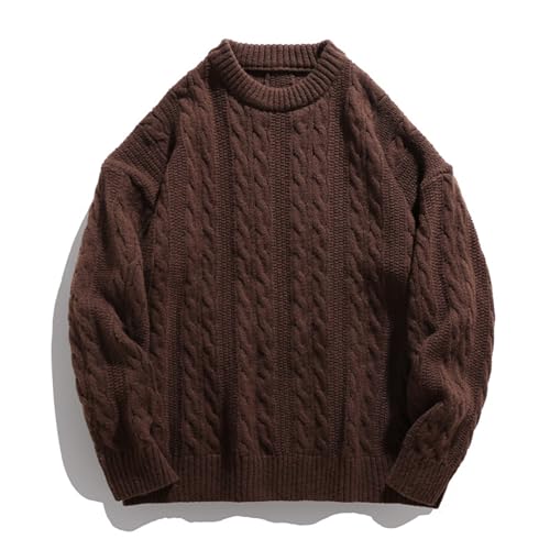 Pull col rond hommes ample tricot jacquard fleurs torsadées