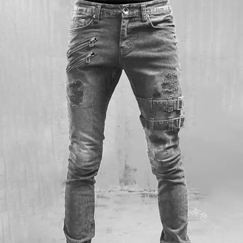 Jeans Pants Trouser Denim Ripped Street Trendy Washed Elastic Tight and Personalized Small Leg for Men3
