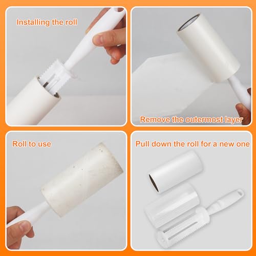 20 Rollen (1200 Blatt) Fusselrolle, mit 2 Griffe und 2 Staubschutz, Ideal als Fusselrolle tierhaare, Fusselbürste kleidung oder lint roller für Kleidung, Fusselroller, Bett,Sofa,Katzen- und Hundehaare