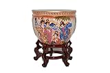 New 6" Double Themed Oriental Peacock Birds & Geisha Women Fish Bowl Jardiniere Planter Plant Pot Sa