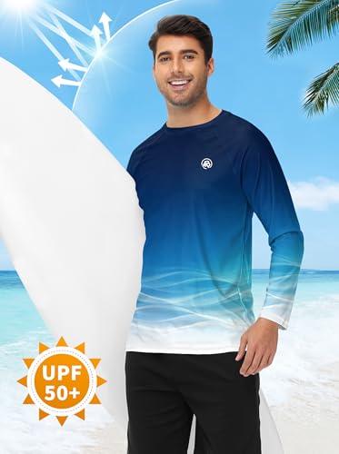 Image of AOBUTE Mens Long Sleeve Swim Shirt Quick Dry Sun Protection Rash Guard