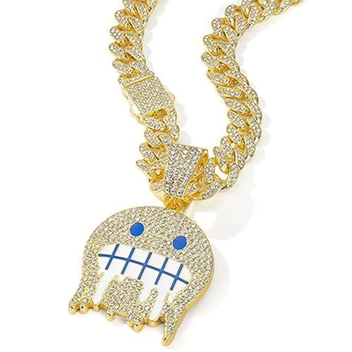 LCWLJL Golden Smiling Face Hip-hop Cuban Chain, Rhinestone Pendant Necklace Jewelry For Men，Men's Fashion Jewelry