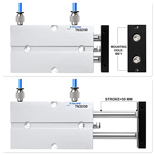 Tailonz Pneumatic 32Mm Bore 50Mm Stroke Double-Rod Double-Acting Aluminum Pneumatic Air Cylinder Tn32-50 #TOP3
