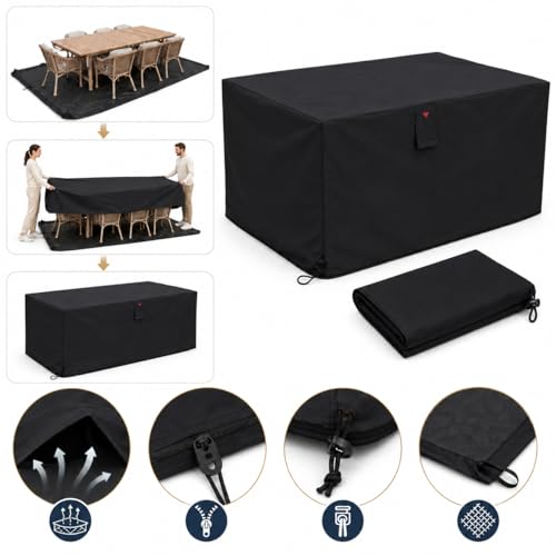 HOME It Garden Pokrowiec na meble ogrodowe 235×180×95 cm – Oxford 600D powlekany PVC, wodoodporny, ochrona UV, 2 otwory wentylacyjne, zamek błyskawiczny i ściągacz, czarny