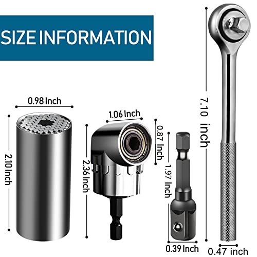 Mokoze Universal Socket Tool, Ratchet Wrench With 1/4"-3/4" (7Mm-19Mm) 105 Degree Right Angle Drill Attachment 4Pc Set For Daily Maintenance, Home Renovations Remodels #TOP1